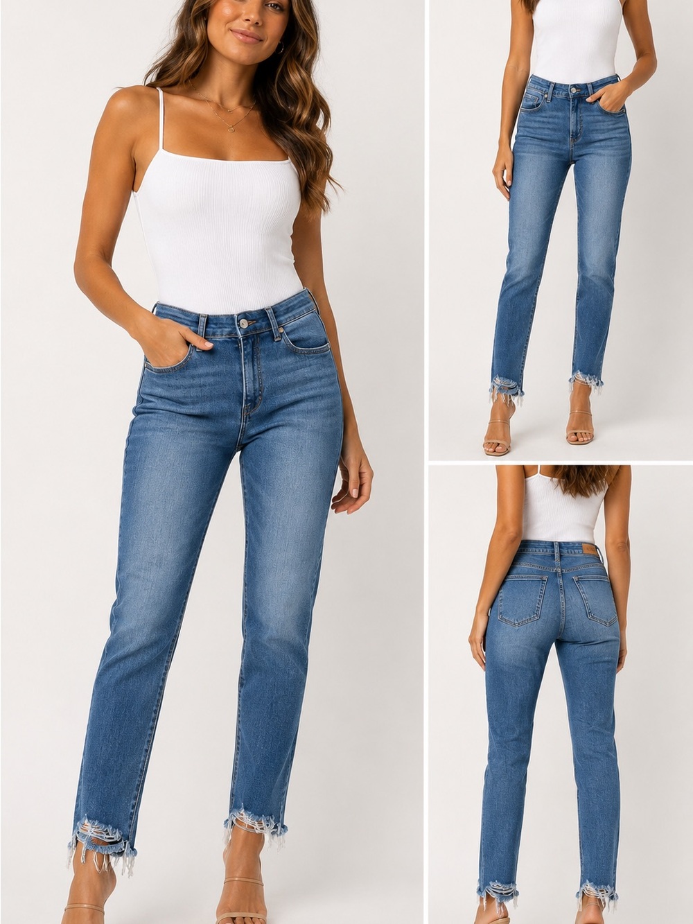 Sofia by Sofia Vergara Medium Blue High-Rise Straight Leg Crop Jeans